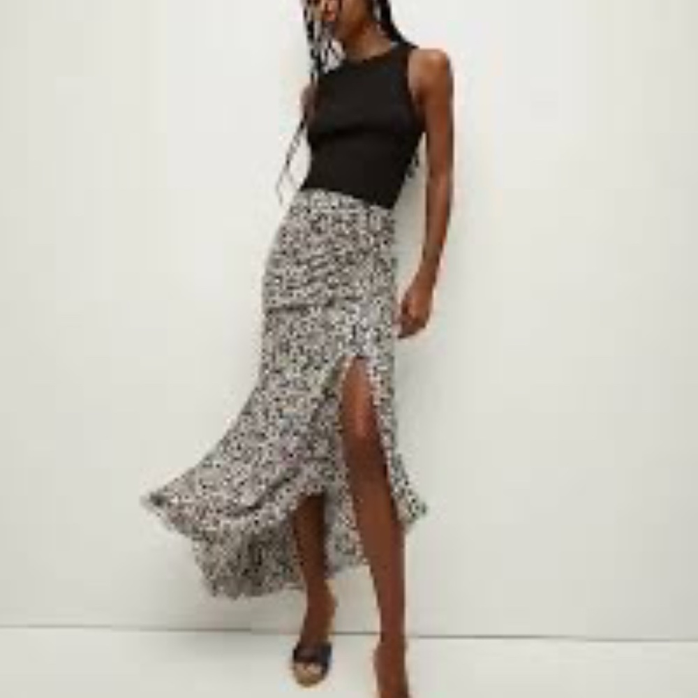 Veronica Beard Lucien Silk Daisy Floral Side Ruched Asymmetrical Midi Skirt Sz 2